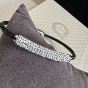 Black Cable Bracelet w/ Vibrant Diamonique Crystal Stones across top of band